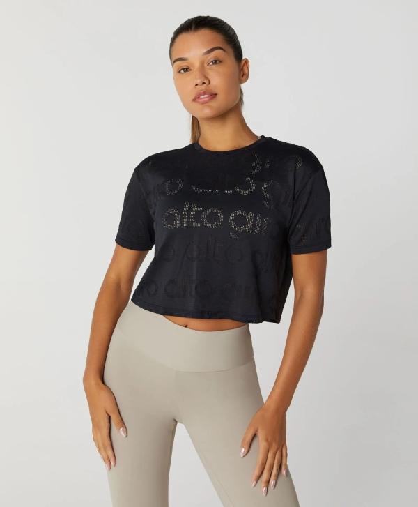 T-SHIRT CROPPED ALTO GIRO MESH PRETO - Image 3