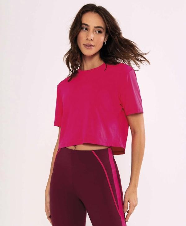 T-SHIRT ALTO GIRO SKIN FIT CROPPED PEDDY PINK