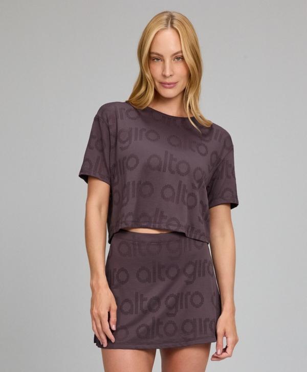 T-SHIRT CROPPED ALTO GIRO MESH MARROM NOBRE